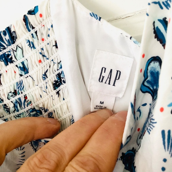 GAP Fit & Flair Blue Floral Cami Summer Dress Ruched Back Lined Women’s Sz M - Picture 7 of 14